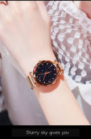 Watches for Women Rose Gold Mesh Magnet Buckle Starry Quartz Watch Geometric Surface Casual Women Quartz Wristwatch