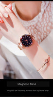 Watches for Women Rose Gold Mesh Magnet Buckle Starry Quartz Watch Geometric Surface Casual Women Quartz Wristwatch