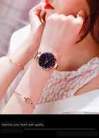 Watches for Women Rose Gold Mesh Magnet Buckle Starry Quartz Watch Geometric Surface Casual Women Quartz Wristwatch