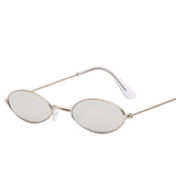 Small Frame Oval Women Sunglasses Mirror Glasses Alloy Ocean Lens