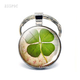 Four-leaf Clover Keychain Clover Glass Cabochon Metal Keyring Lucky Lucky Gift for Friends