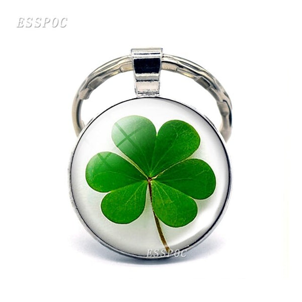 Four-leaf Clover Keychain Clover Glass Cabochon Metal Keyring Lucky Lucky Gift for Friends