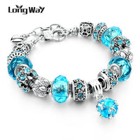 Silver Charms Bracelets Bangles Christmas Gift for Women With Crystal Beads DIY Jewelry Bracelets