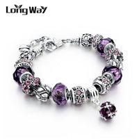 Silver Charms Bracelets Bangles Christmas Gift for Women With Crystal Beads DIY Jewelry Bracelets