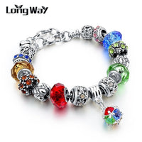 Silver Charms Bracelets Bangles Christmas Gift for Women With Crystal Beads DIY Jewelry Bracelets