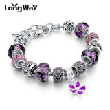 Silver Charms Bracelets Bangles Christmas Gift for Women With Crystal Beads DIY Jewelry Bracelets