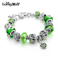 Silver Charms Bracelets Bangles Christmas Gift for Women With Crystal Beads DIY Jewelry Bracelets