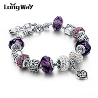 Silver Charms Bracelets Bangles Christmas Gift for Women With Crystal Beads DIY Jewelry Bracelets