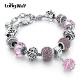 Silver Charms Bracelets Bangles Christmas Gift for Women With Crystal Beads DIY Jewelry Bracelets