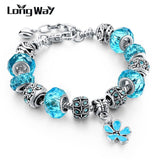 Silver Charms Bracelets Bangles Christmas Gift for Women With Crystal Beads DIY Jewelry Bracelets