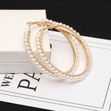 Pearl Hoop Earrings for Women Exaggerates Oversize Pearl Circle Ear Rings Earrings Europe Nightclub