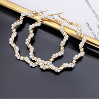 Pearl Hoop Earrings for Women Exaggerates Oversize Pearl Circle Ear Rings Earrings Europe Nightclub