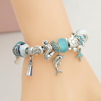 Silver Turtle Dolphinn Bracelets Bangles for Women Crystal Bracelet Handmade Blue Seahorse Starfish Bracelet