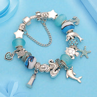 Silver Turtle Dolphinn Bracelets Bangles for Women Crystal Bracelet Handmade Blue Seahorse Starfish Bracelet