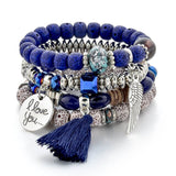 Blue Handmade Angel Wings Bracelets for Women Tassel Bracelet Charms Bohemian Jewelry Friendship Bracelets