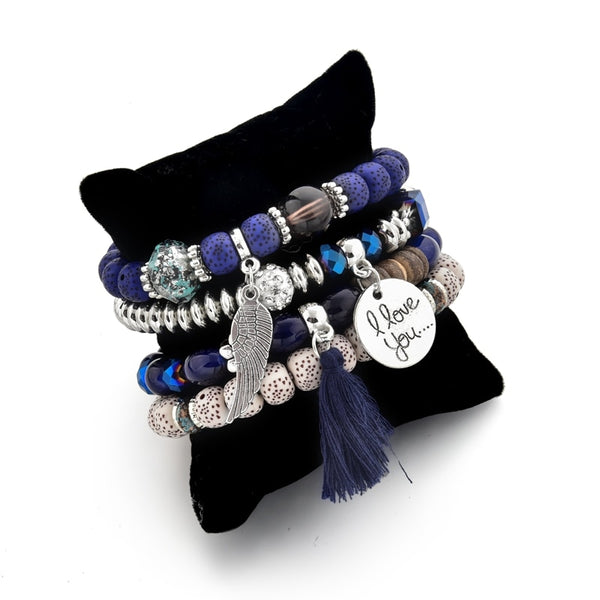 Blue Handmade Angel Wings Bracelets for Women Tassel Bracelet Charms Bohemian Jewelry Friendship Bracelets