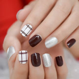 Multi-designed False Nails Straight Line ABS Artificial Nail Gleaming Silver Glitter Finger Nail Art Tips for Office Lady