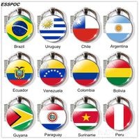 South America Countries Flag Key Chain Brazil Chile Argentina Peru Colombia Flag Metal Keychain Tourist Countries Souvenir Gifts