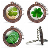 Wooden Keychain Four-leaf Clover Series Picture Glass Cabochon Wood Keychain Handmade Gift for Women