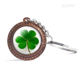 Wooden Keychain Four-leaf Clover Series Picture Glass Cabochon Wood Keychain Handmade Gift for Women