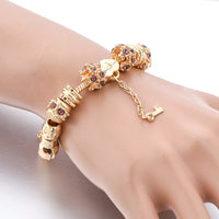 Purple Crystal Key Charm Bracelet for Women Girl Gold European Diy Beads Bracelets Bangles Pulseira