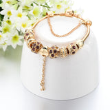 Purple Crystal Key Charm Bracelet for Women Girl Gold European Diy Beads Bracelets Bangles Pulseira