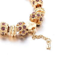 Purple Crystal Key Charm Bracelet for Women Girl Gold European Diy Beads Bracelets Bangles Pulseira