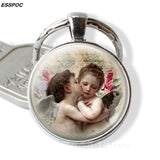 Virgin and Angels Glass Keychain Virgin Mary Glass Cabochon Pendant Angels Metal Key Chain Fashion Jewelry for Men Women Gift