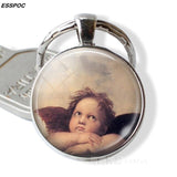 Virgin and Angels Glass Keychain Virgin Mary Glass Cabochon Pendant Angels Metal Key Chain Fashion Jewelry for Men Women Gift