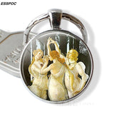 Virgin and Angels Glass Keychain Virgin Mary Glass Cabochon Pendant Angels Metal Key Chain Fashion Jewelry for Men Women Gift