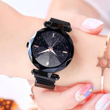 Women Starry Sky Watch Casual Mesh Magnet Buckle Ladies Clock Geometric Surface Roman Numeral Quartz Watches