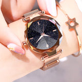 Women Starry Sky Watch Casual Mesh Magnet Buckle Ladies Clock Geometric Surface Roman Numeral Quartz Watches