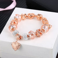 Gold Crystal Bear Bracelets Bangles for Women Charm Heart Bracelets Jewelry Handmade Snap Bracelet