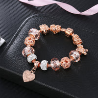 Gold Crystal Bear Bracelets Bangles for Women Charm Heart Bracelets Jewelry Handmade Snap Bracelet