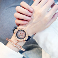 Women Watches Set Starry Sky Ladies Watch Casual Leather Sports Quartz Wristwatch Clock