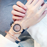 Women Watches Set Starry Sky Ladies Watch Casual Leather Sports Quartz Wristwatch Clock