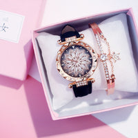 Women Watches Set Starry Sky Ladies Watch Casual Leather Sports Quartz Wristwatch Clock