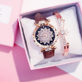 Women Watches Set Starry Sky Ladies Watch Casual Leather Sports Quartz Wristwatch Clock