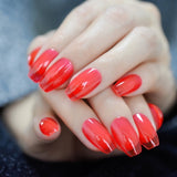 Neon Fake Nails Short for Daily Wear Square Natural Shape Glossy Gel Nails Orange Pink Simple Tips with Adhesive