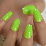 Neon Fake Nails Short for Daily Wear Square Natural Shape Glossy Gel Nails Orange Pink Simple Tips with Adhesive