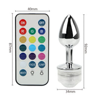 LED Light Metal Anal Plug Stainless Steel Butt Plug Remote Control for Couples Prostate Massager No Vibrator