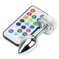 LED Light Metal Anal Plug Stainless Steel Butt Plug Remote Control for Couples Prostate Massager No Vibrator
