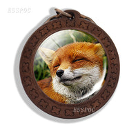 Fox Key Chains Cute Animal Fox Photo Glass Cabochon Keychain Wooden Fashion Accessories for Men Women Lovers Gift