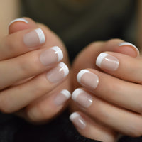 Classical Normal Size French Nail Nude White Tip Glossy Press On Fingernals for daily with glue sticker 24