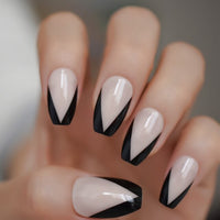 Classical Normal Size French Nail Nude White Tip Glossy Press On Fingernals for daily with glue sticker 24