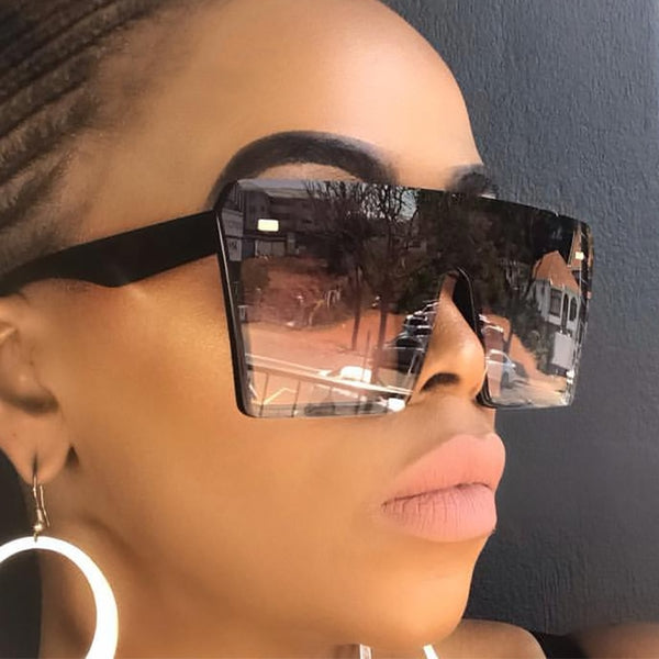 Oversized Square Sunglasses Women Flat Top Red Black Clear Lens One Piece Men Gafas Shade Mirror UV400