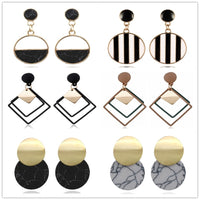 Strip Black White Round Drop Earrings Gold Natural Stone Statement Earrings Earring Women