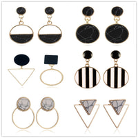 Strip Black White Round Drop Earrings Gold Natural Stone Statement Earrings Earring Women