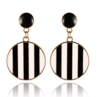 Strip Black White Round Drop Earrings Gold Natural Stone Statement Earrings Earring Women