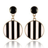 Strip Black White Round Drop Earrings Gold Natural Stone Statement Earrings Earring Women